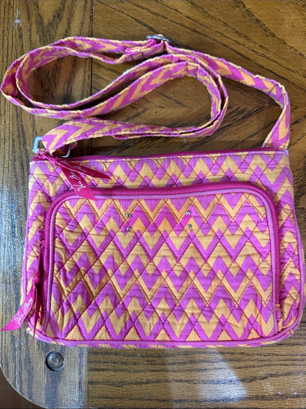 Vera Bradley Quilted Chevron Crossbody in Pink & Orange
